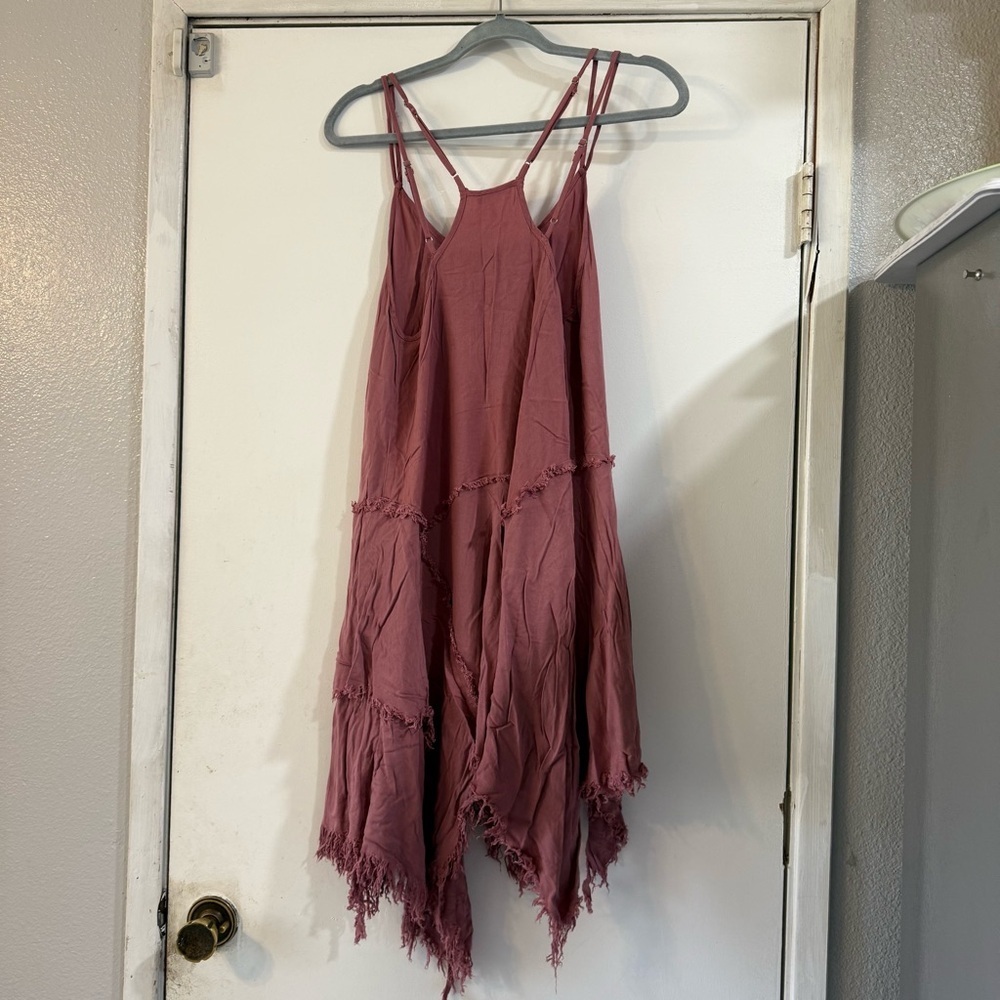 Free People Tattered Up Slip Dress Mauve Pink XS Flowy Boho Distressed Fringe - Picture 5 of 9